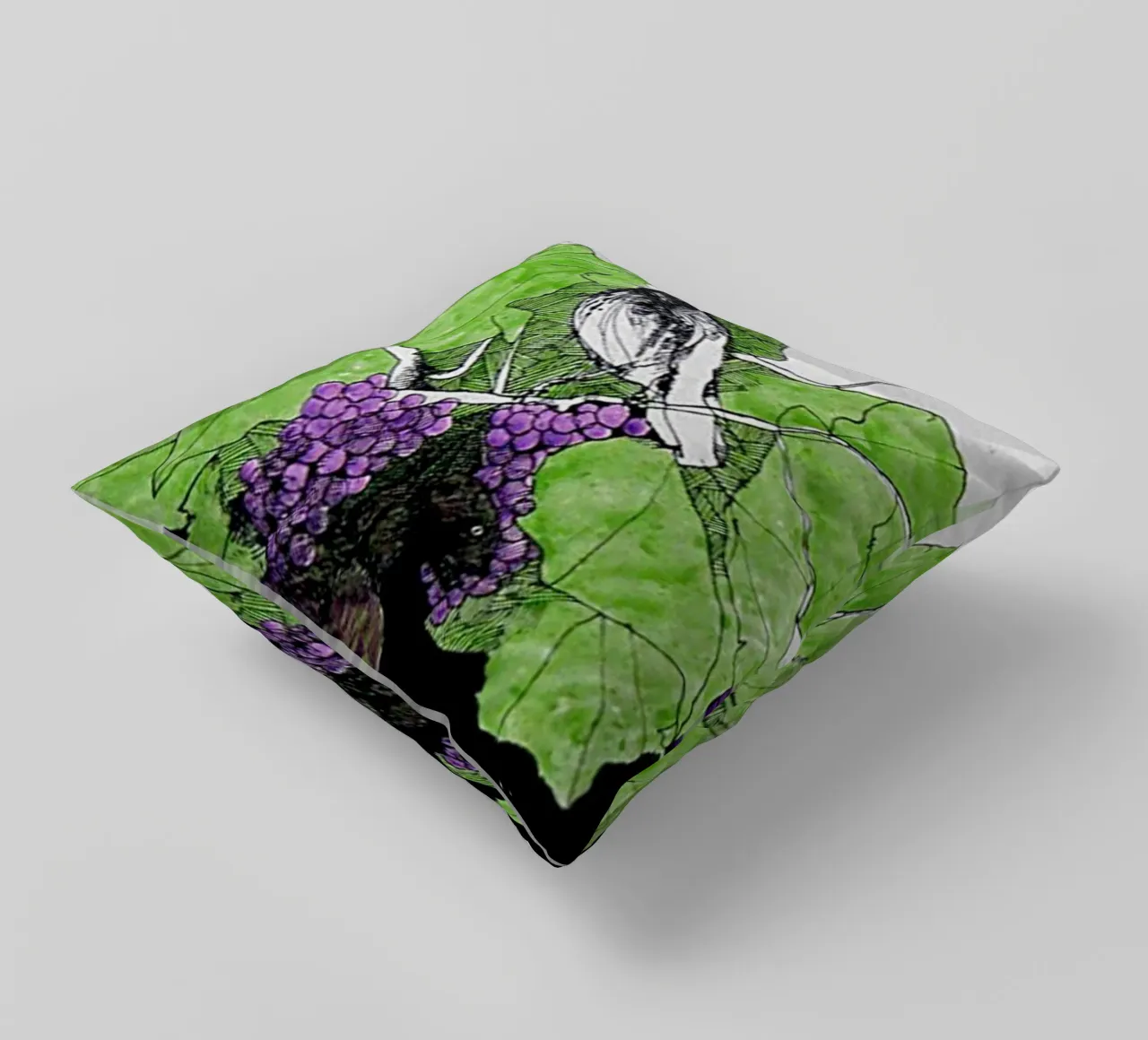 Bird perches on a branch with grapes cuscino da edsonramosart