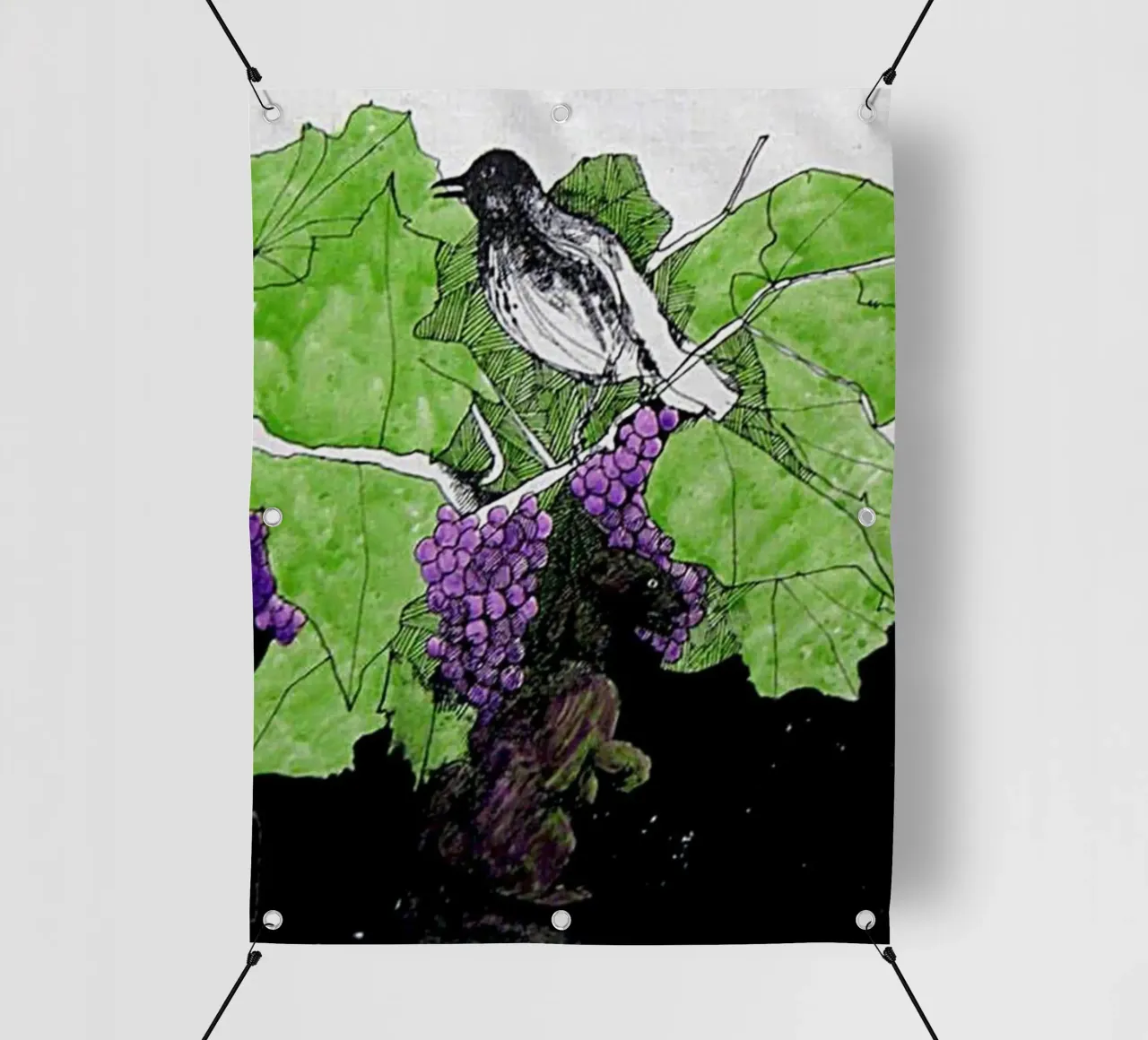 Bird perches on a branch with grapes telo in pvc da edsonramosart