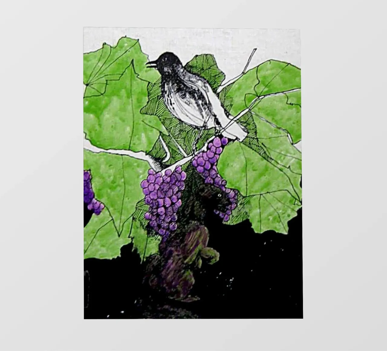 Bird perches on a branch with grapes telo in pvc da edsonramosart