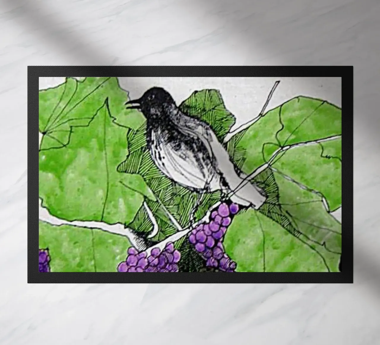 Bird perches on a branch with grapes zerbino da edsonramosart