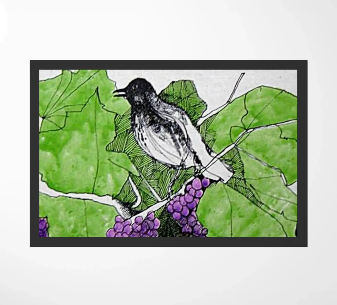 Bird perches on a branch with grapes zerbino da edsonramosart