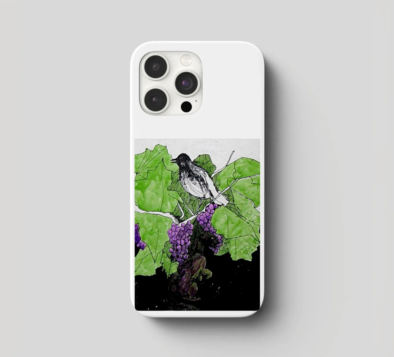 Bird perches on a branch with grapes cover iphone da edsonramosart