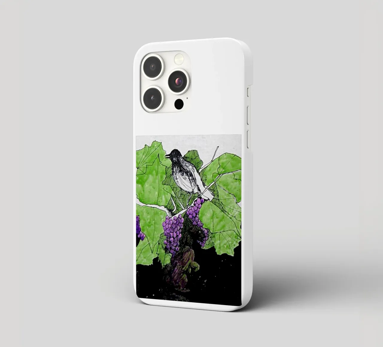 Bird perches on a branch with grapes cover iphone da edsonramosart