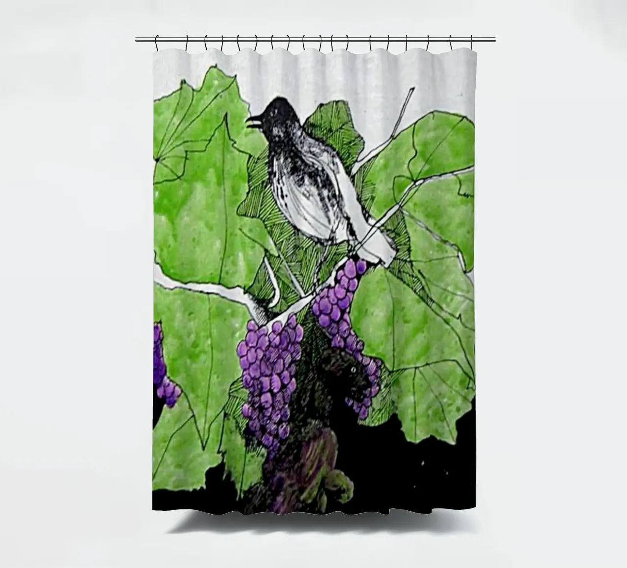 Bird perches on a branch with grapes tenda da doccia da edsonramosart