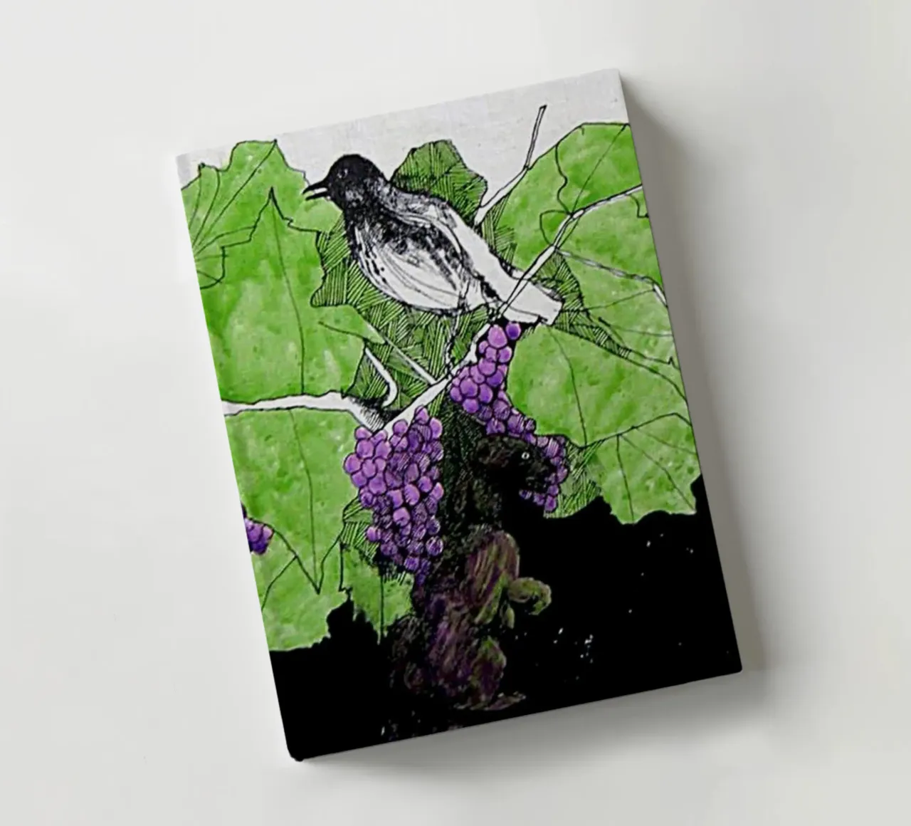 Bird perches on a branch with grapes notebook by edsonramosart