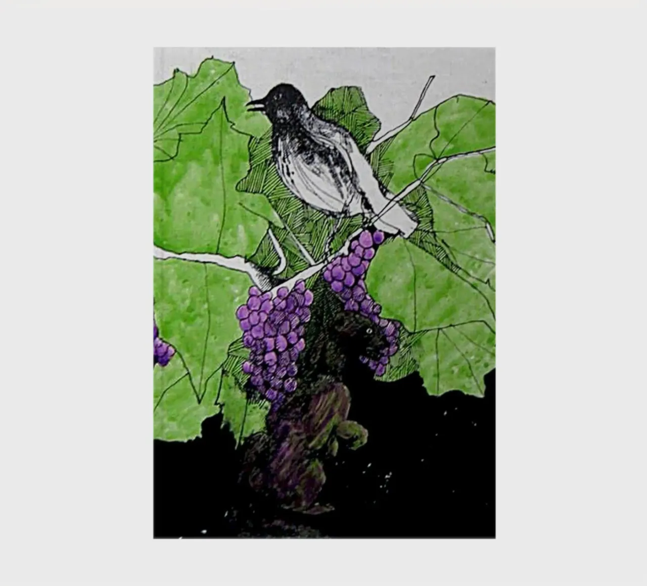 Bird perches on a branch with grapes notebook by edsonramosart