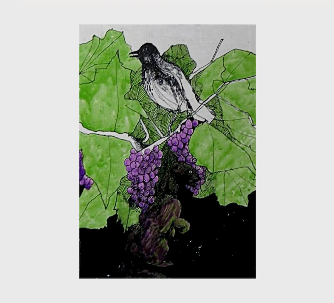 Bird perches on a branch with grapes diario da edsonramosart