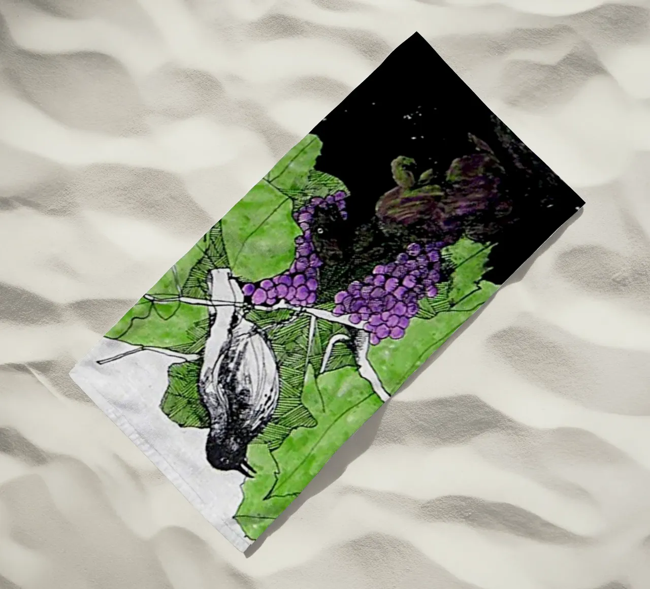 Bird perches on a branch with grapes telo mare da edsonramosart