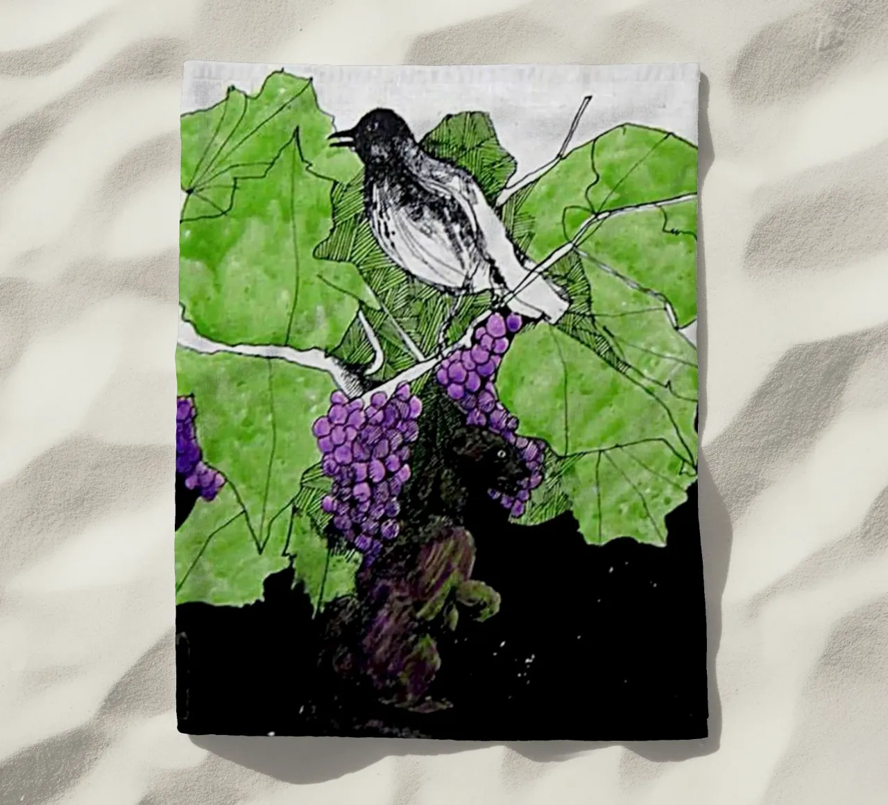 Bird perches on a branch with grapes telo mare da edsonramosart