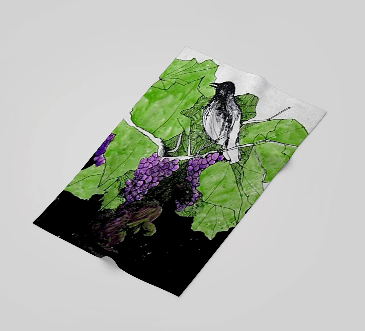 Bird perches on a branch with grapes telo mare da edsonramosart