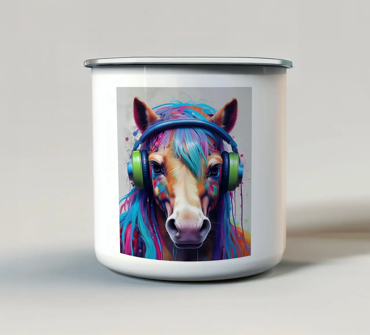 Cavallo con cuffie tazza in smalto da MakArena