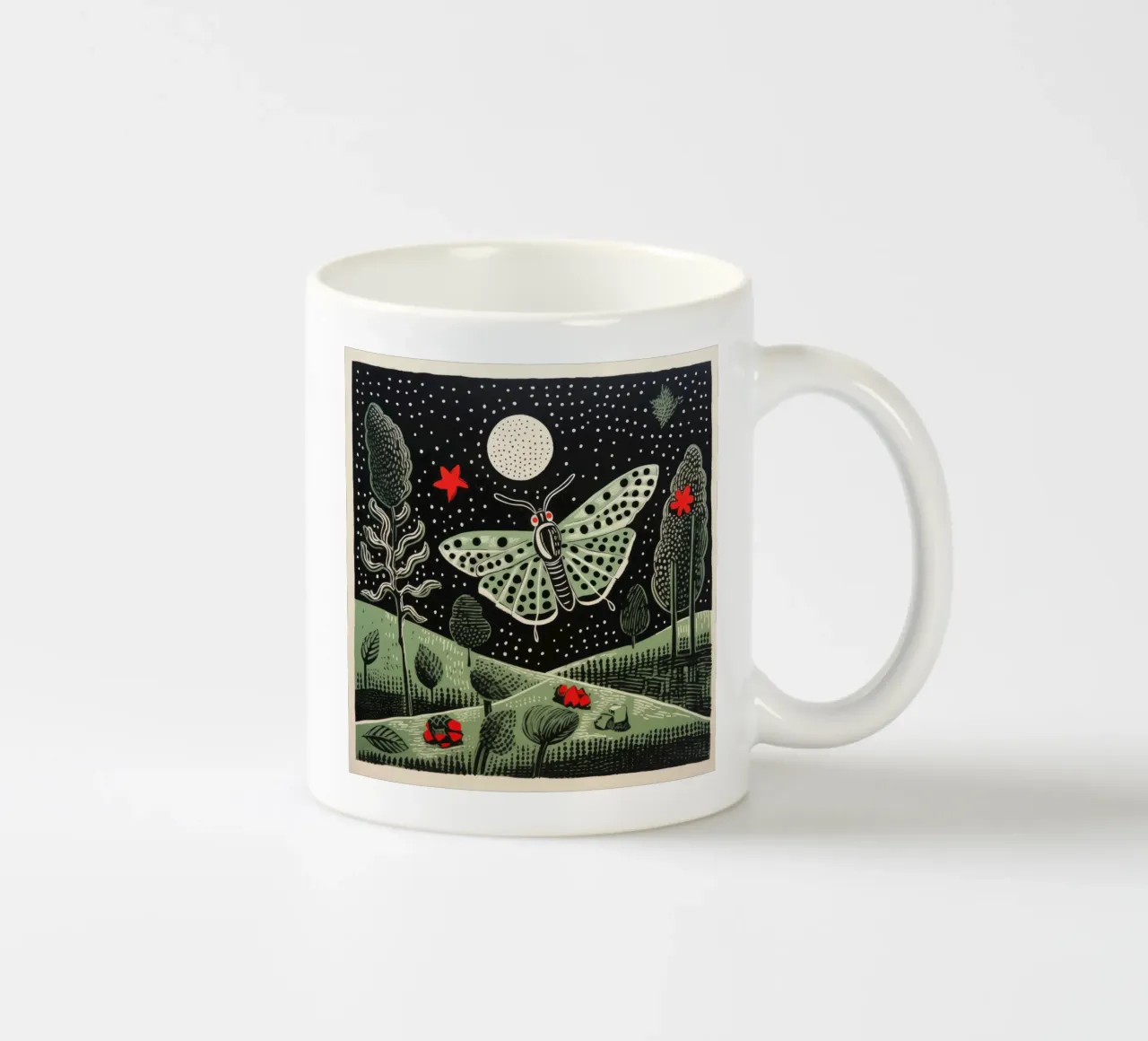 Groene zijderups 1 keramische mok van Minimal Animal Art