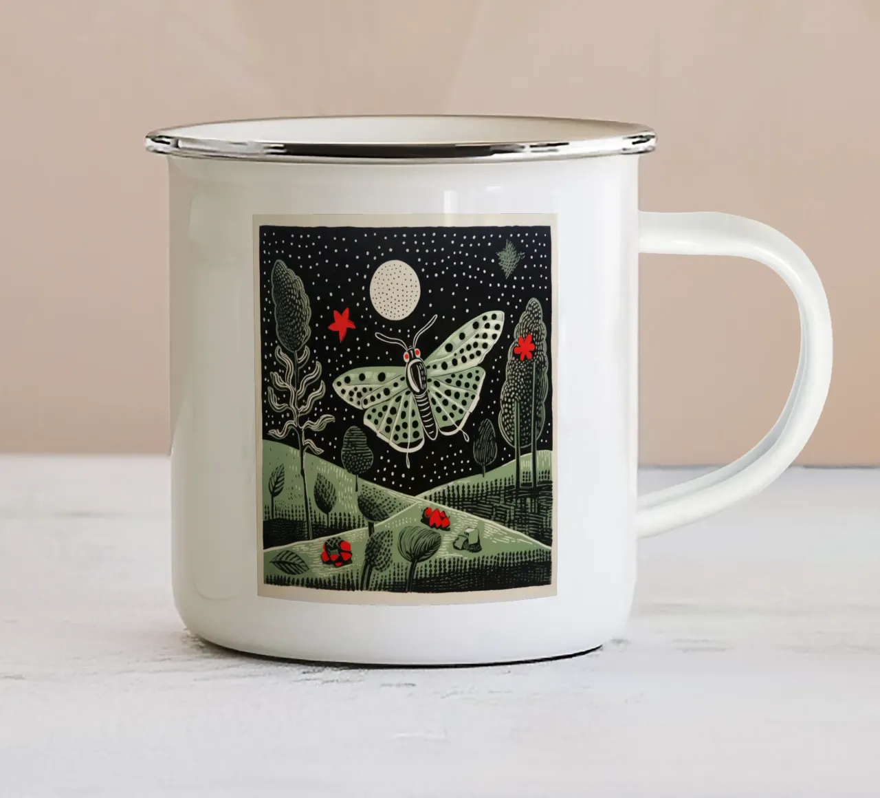 Baco da seta verde 1 tazza in smalto da Minimal Animal Art