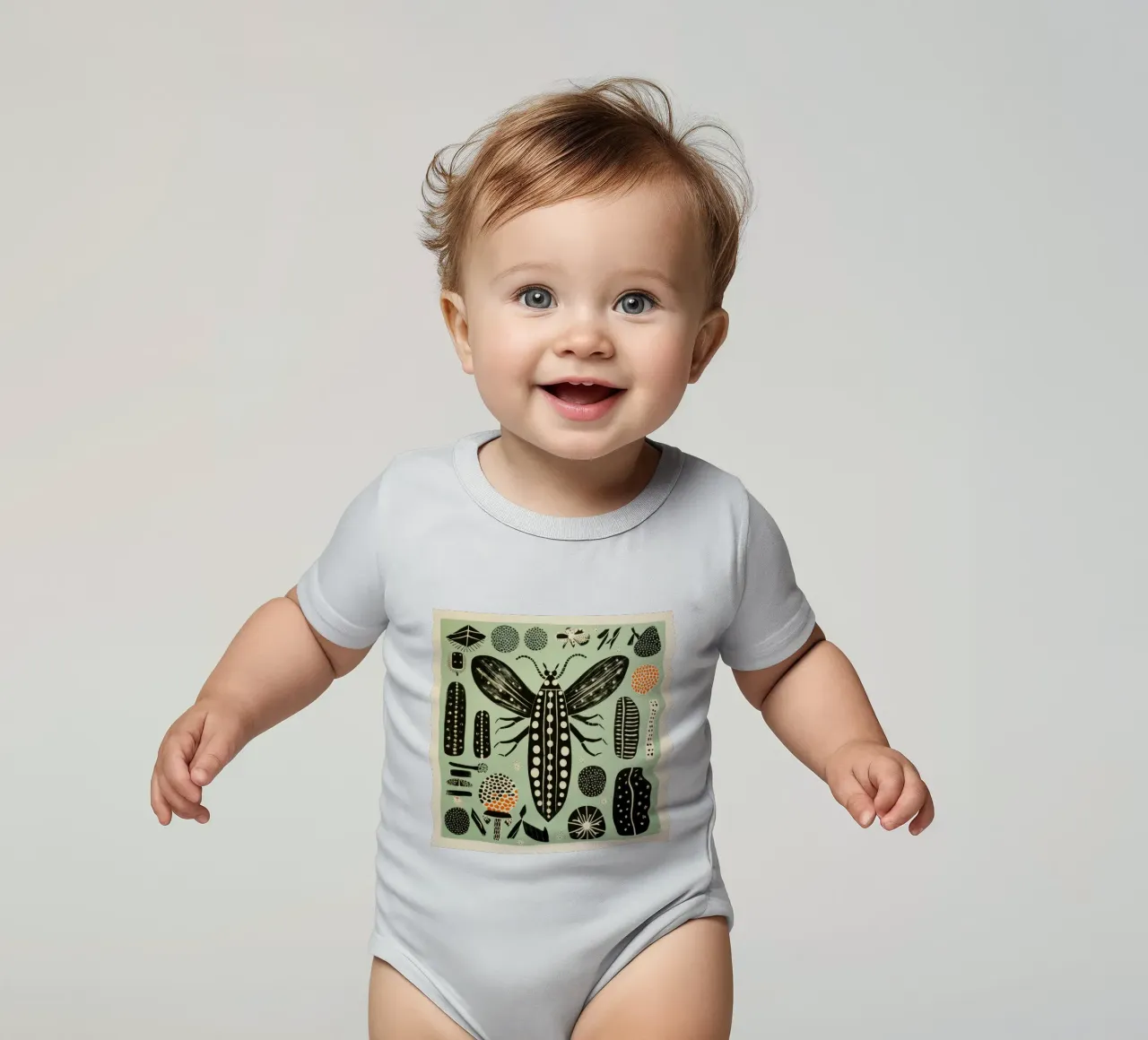 Groene zijderups 2 babyrompertje korte mouwen van Minimal Animal Art