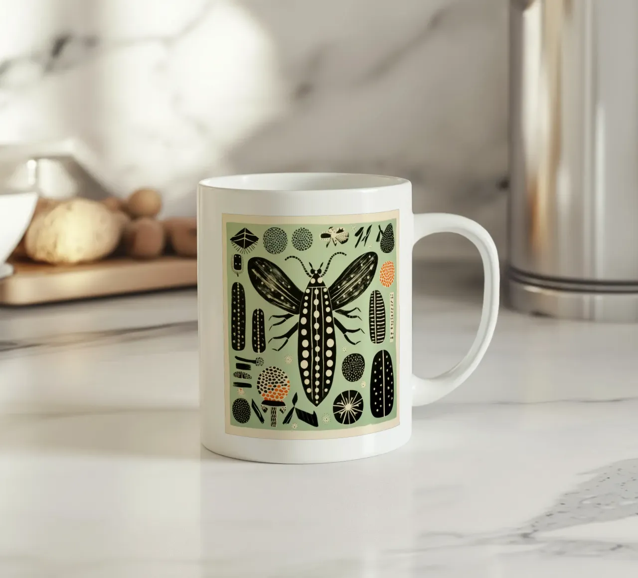 Groene zijderups 2 keramische mok van Minimal Animal Art