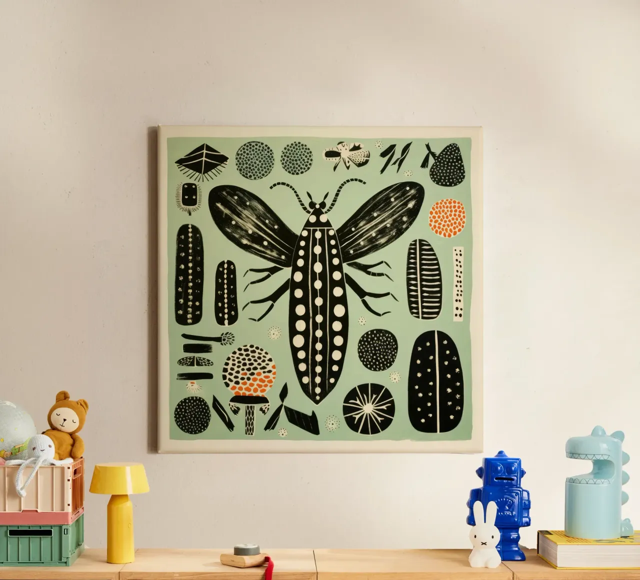 Groene zijderups 2 canvas van Minimal Animal Art