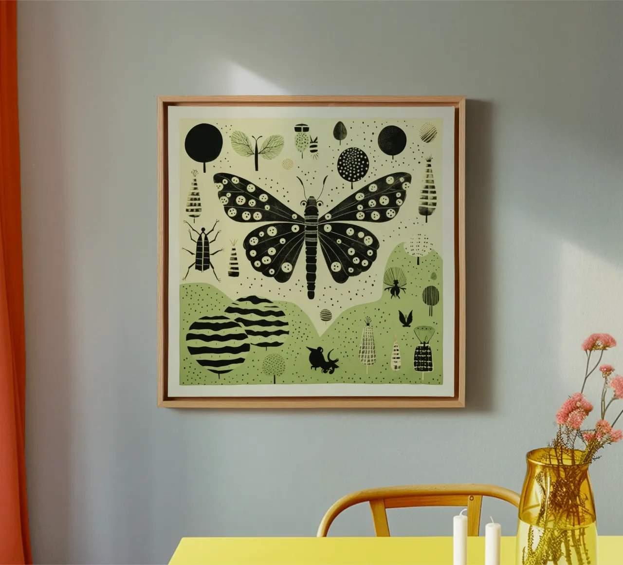 Groene zijderups 3 canvas van Minimal Animal Art