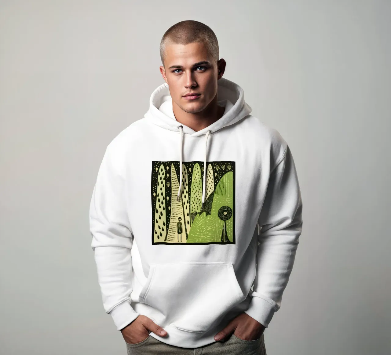 Baco da seta verde 4 felpa con cappuccio da Minimal Animal Art