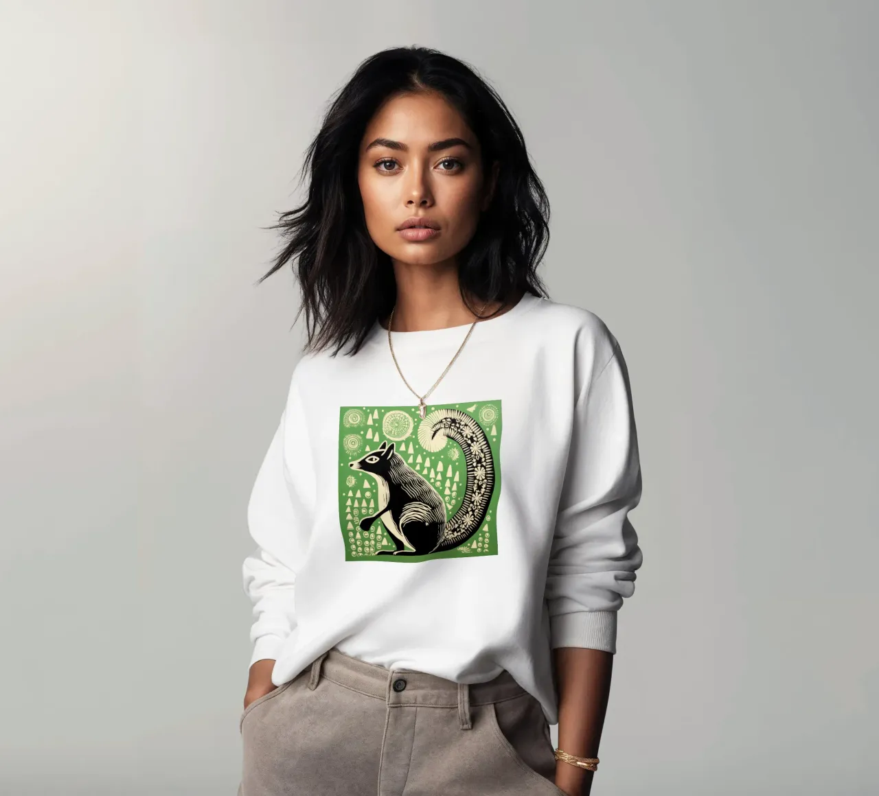 Green Skunk 1 sweatshirt by Minimal Animal Art