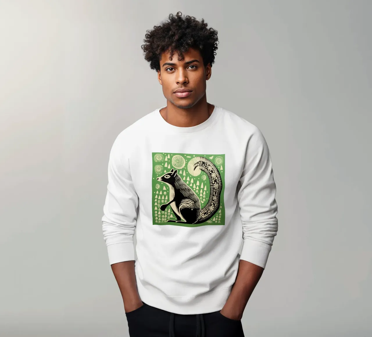Green Skunk 1 sweatshirt by Minimal Animal Art