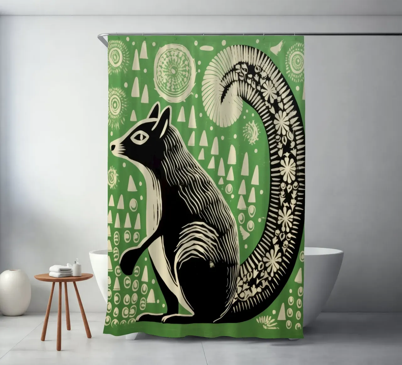 Green Skunk 1 shower curtain by Minimal Animal Art