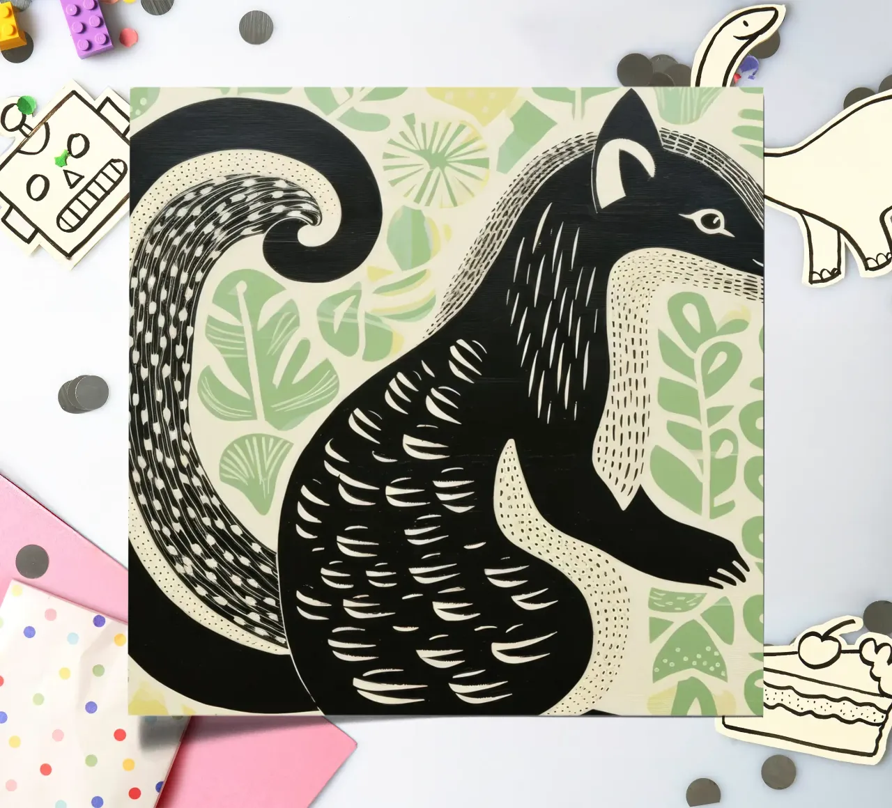 Green Skunk 3 sticker sheet by Minimal Animal Art