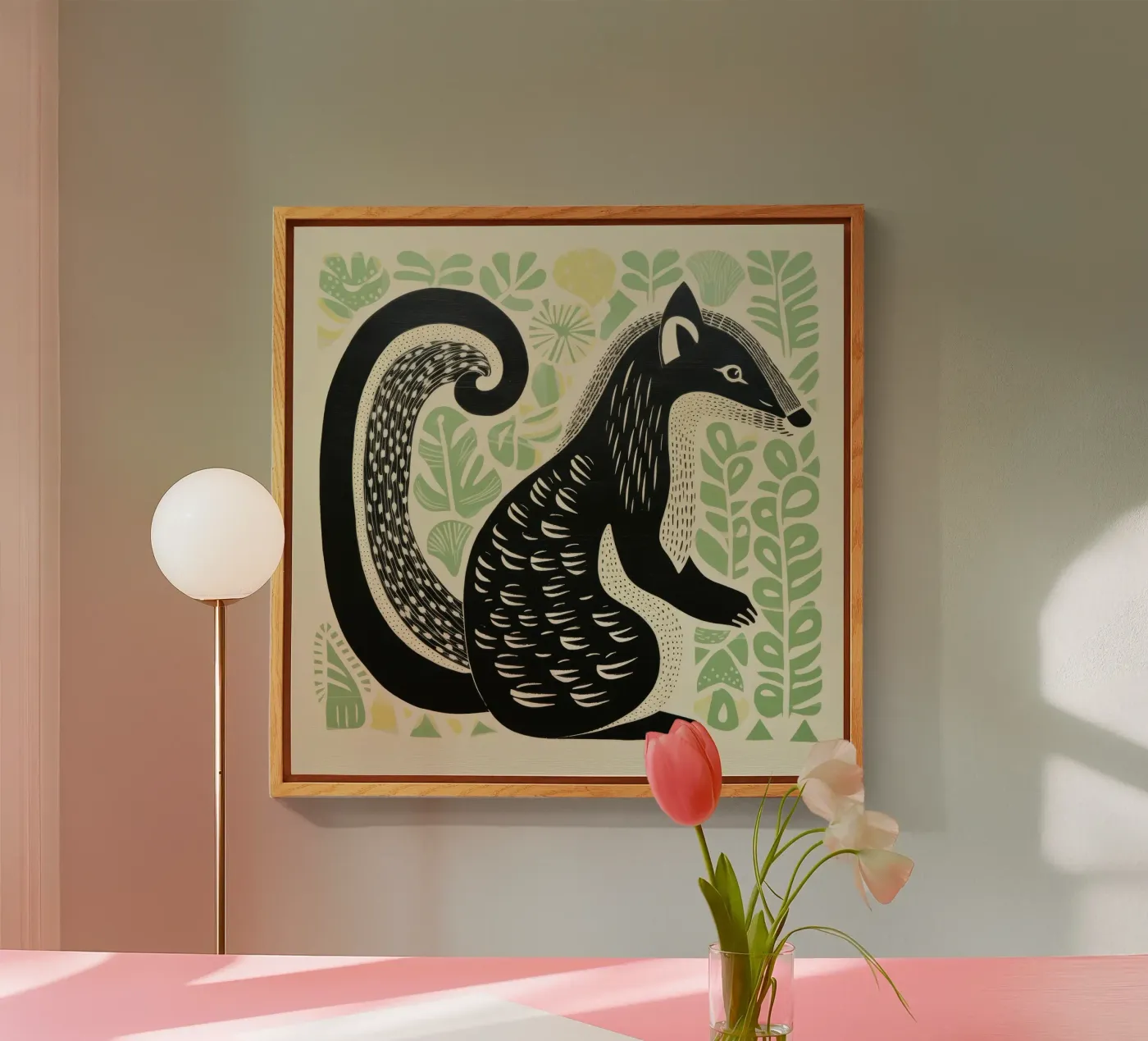 Green Skunk acrylic glass by Minimal Animal Art