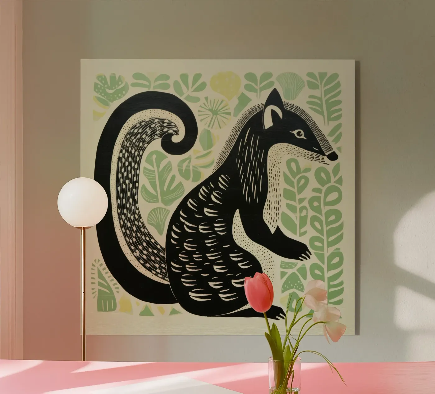 Green Skunk acrylic glass by Minimal Animal Art