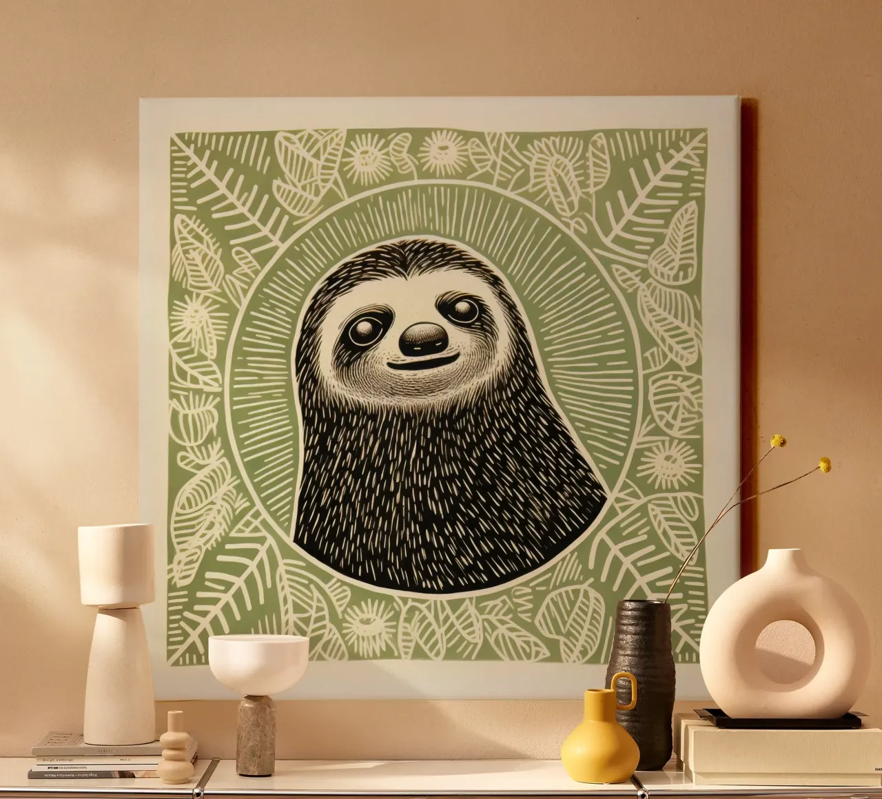 Green Sloth 1 canvas by Minimal Animal Art