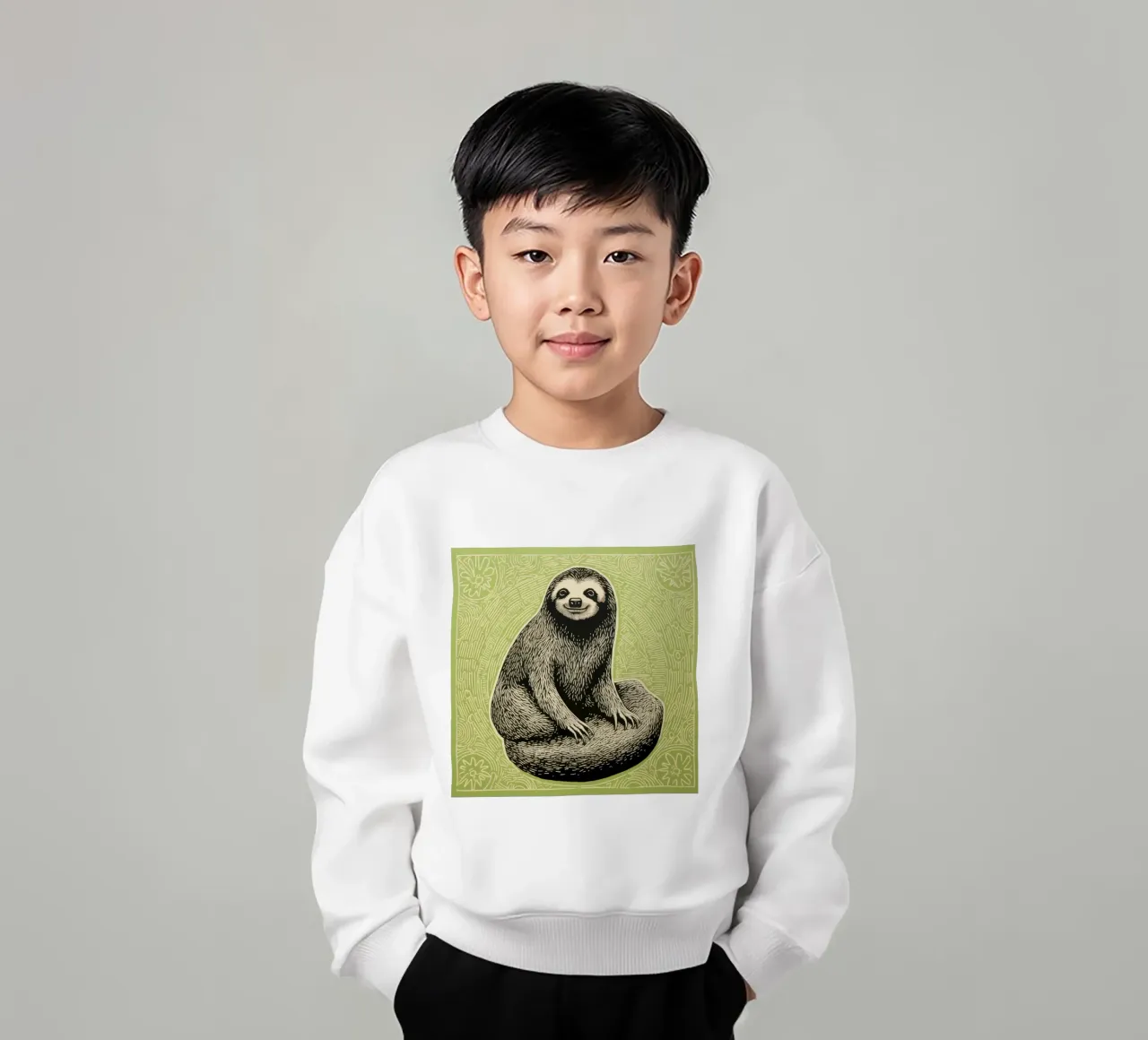 Green Sloth 2 kids sweatshirt by Minimal Animal Art