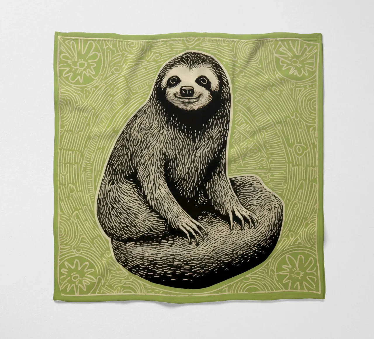 Green Sloth 2 fleece blanket by Minimal Animal Art