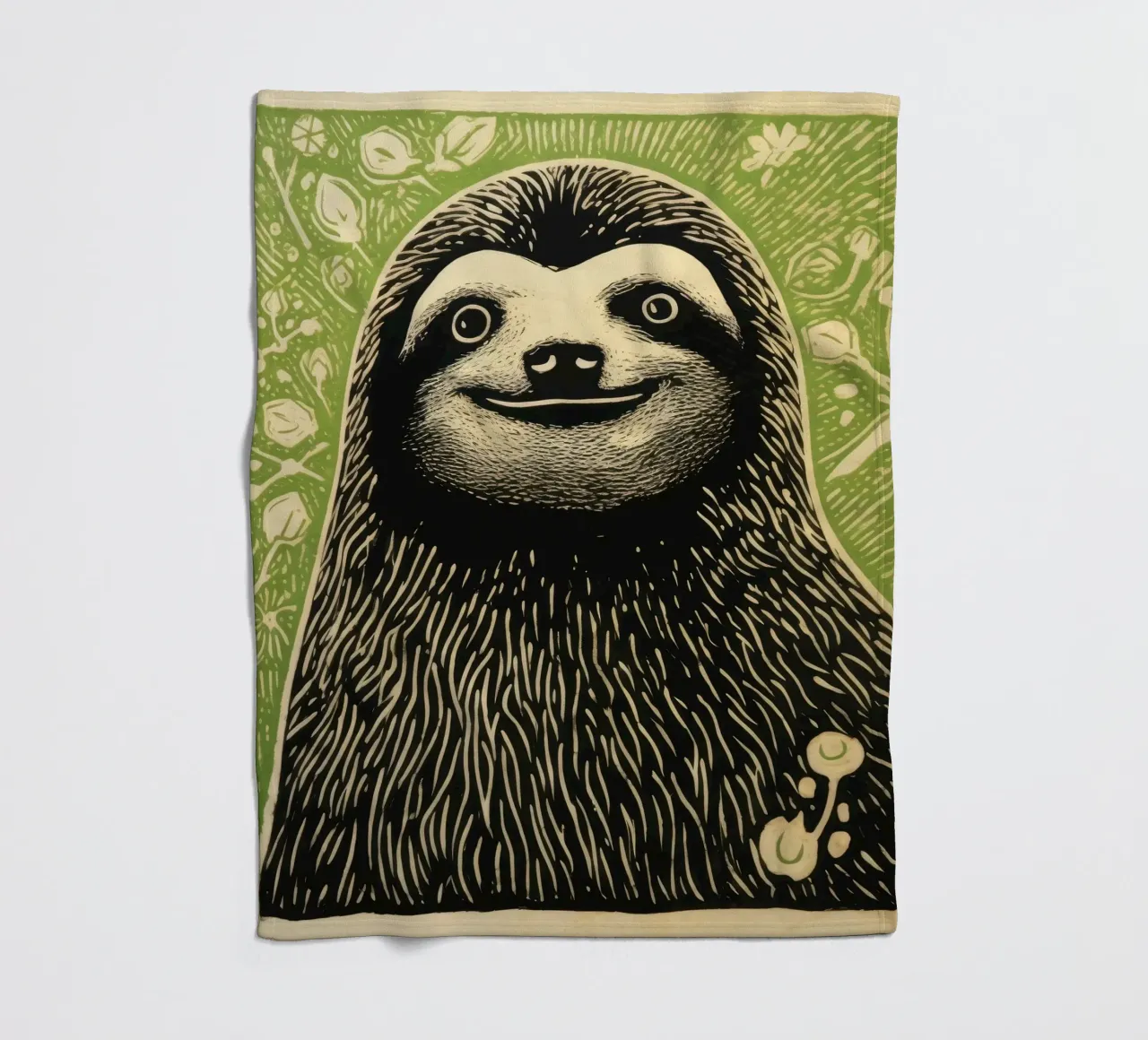 Bradipo verde 3 coperta in pile da Minimal Animal Art