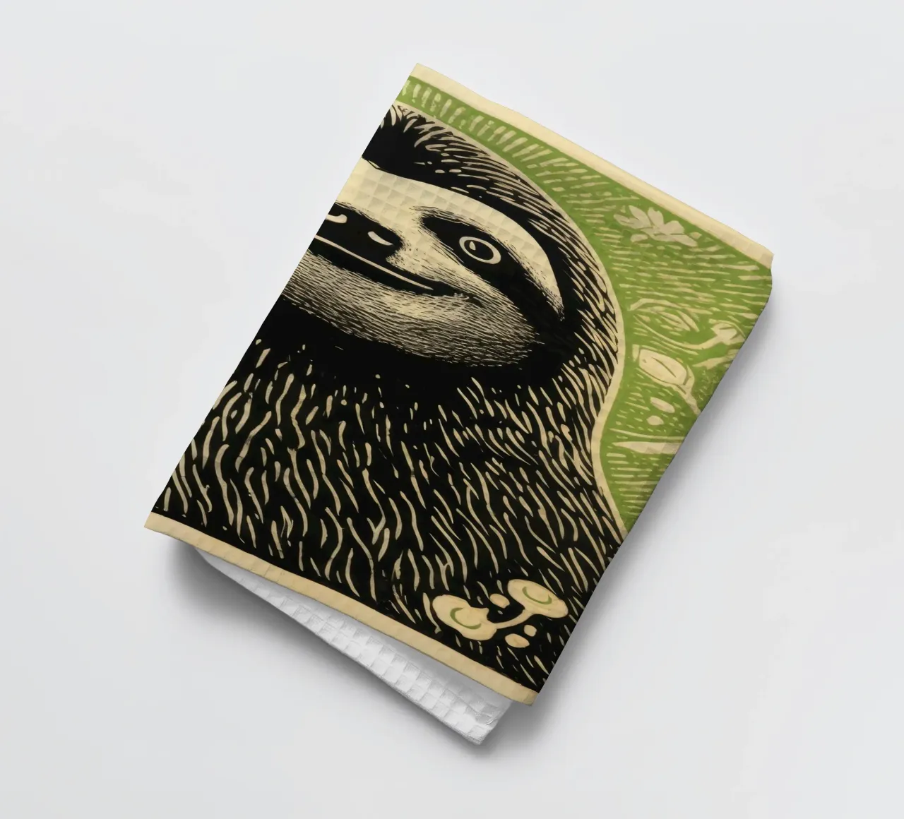 Bradipo verde 3 canovaccio da cucina da Minimal Animal Art