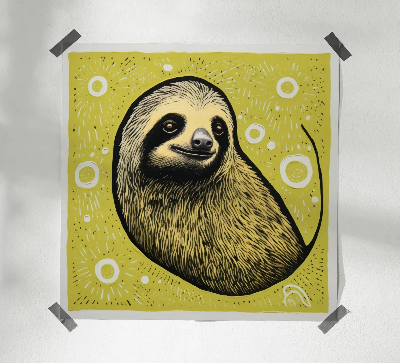 Bradipo verde 4 poster con telaio in plastica da Minimal Animal Art