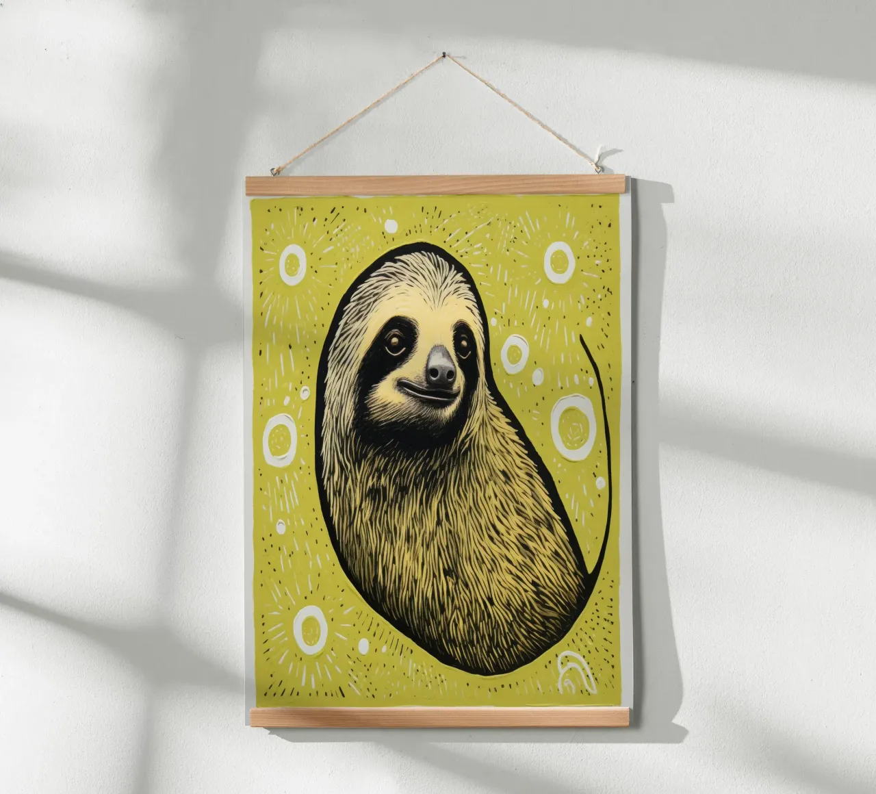 Bradipo verde 4 poster con telaio in plastica da Minimal Animal Art
