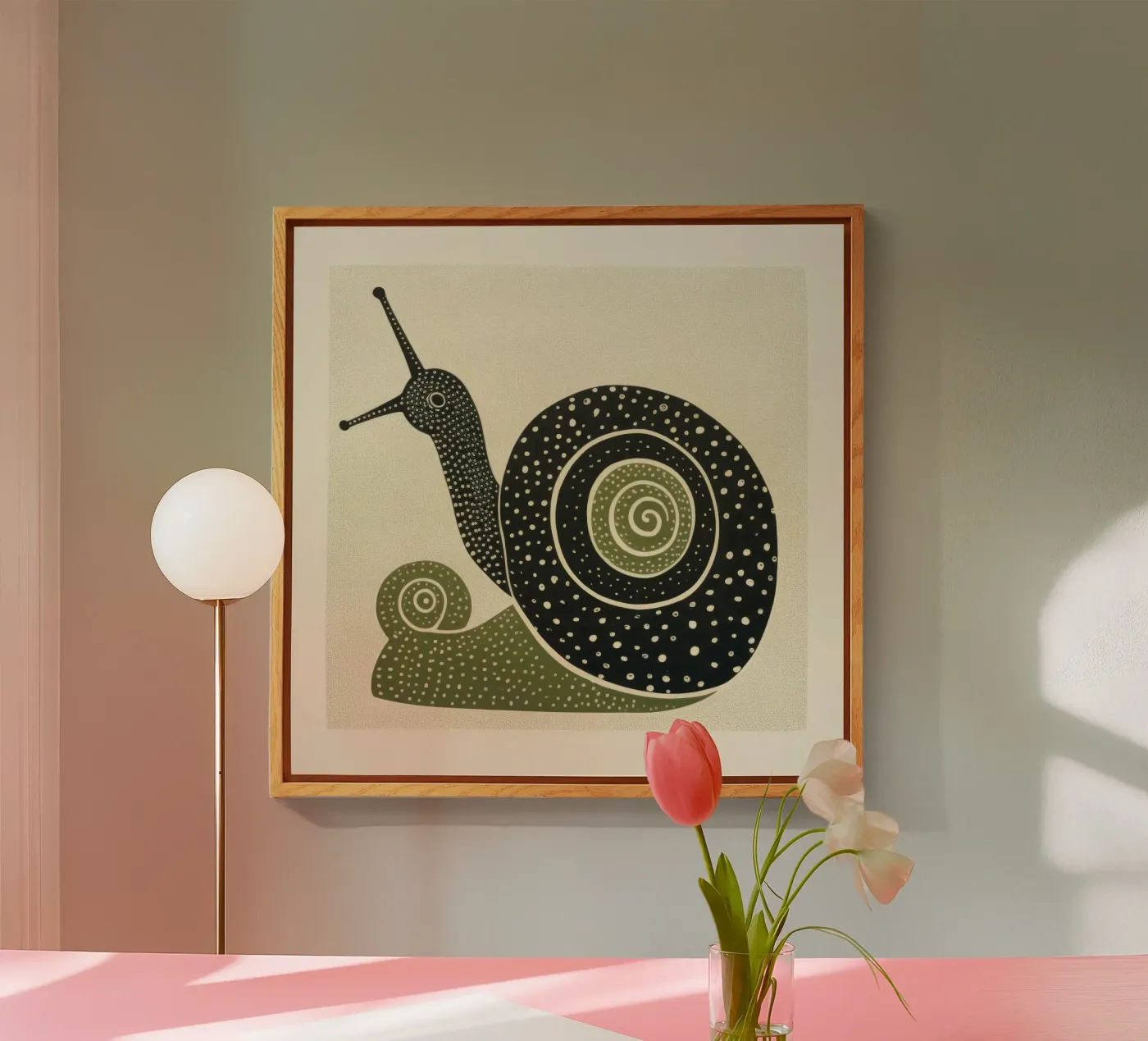 Groene slak acryl van Minimal Animal Art