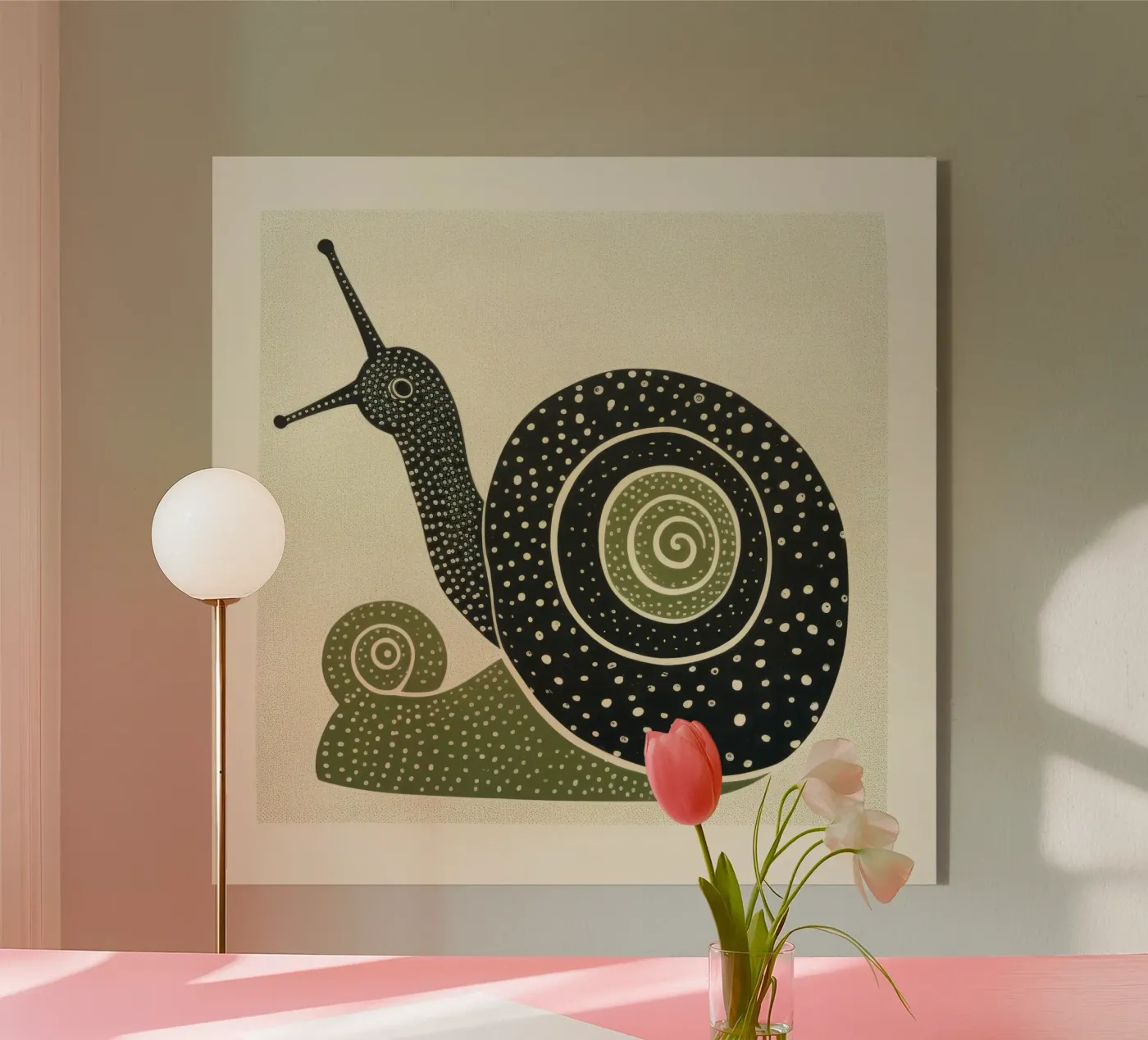 Groene slak acryl van Minimal Animal Art