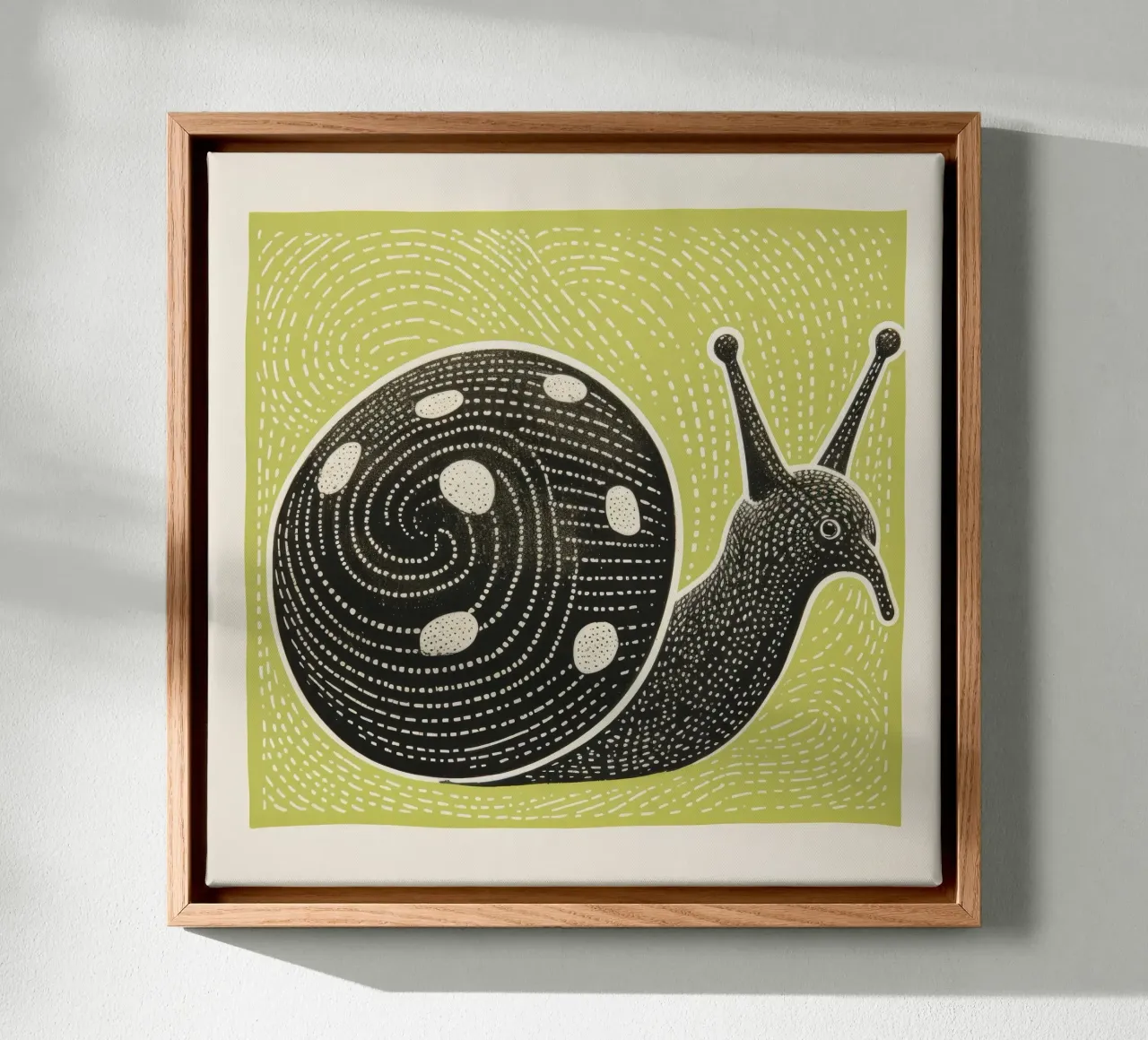 Lumaca verde 3 tela con Cornice a cassetta da Minimal Animal Art