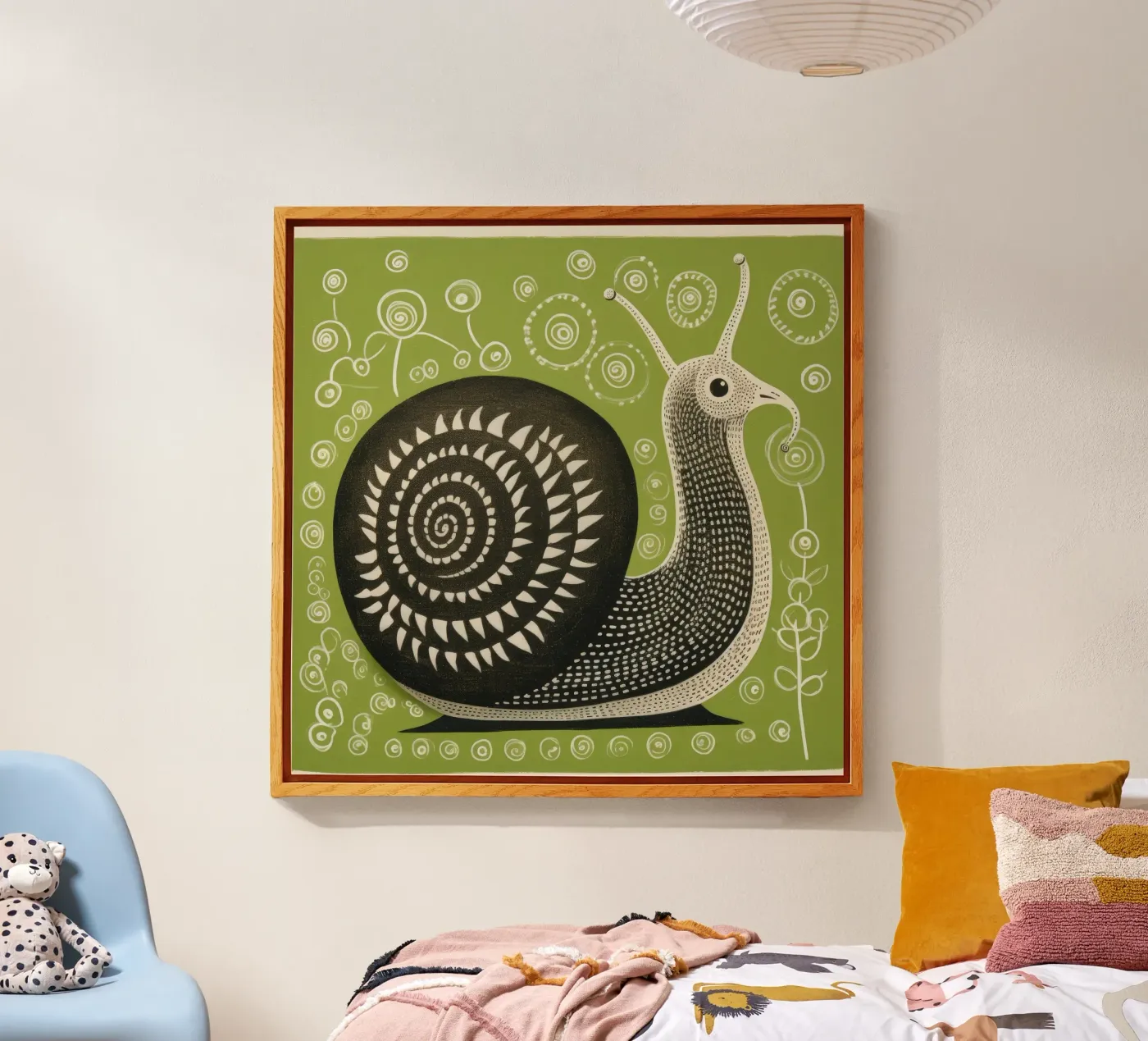 Groene slak acryl van Minimal Animal Art