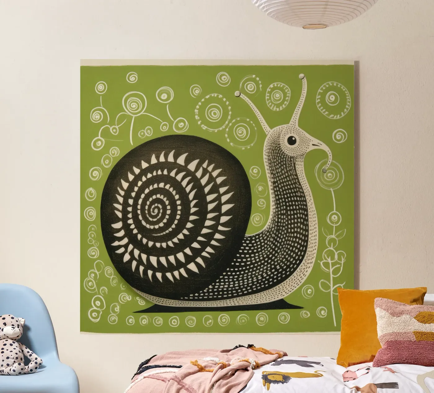 Groene slak acryl van Minimal Animal Art