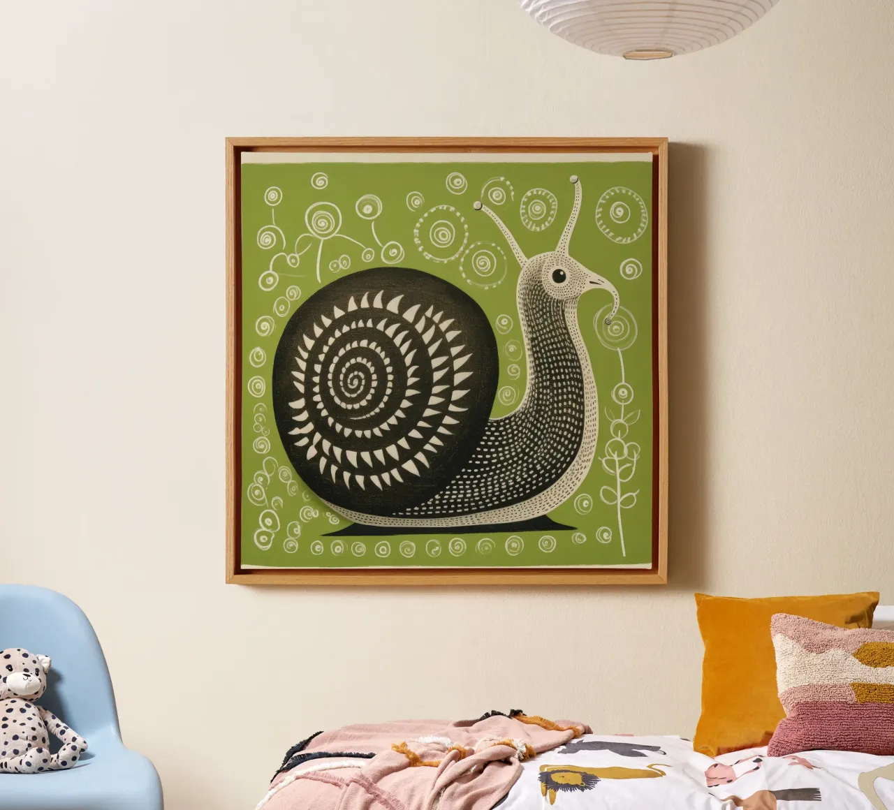 Lumaca verde 4 tela con Cornice a cassetta da Minimal Animal Art