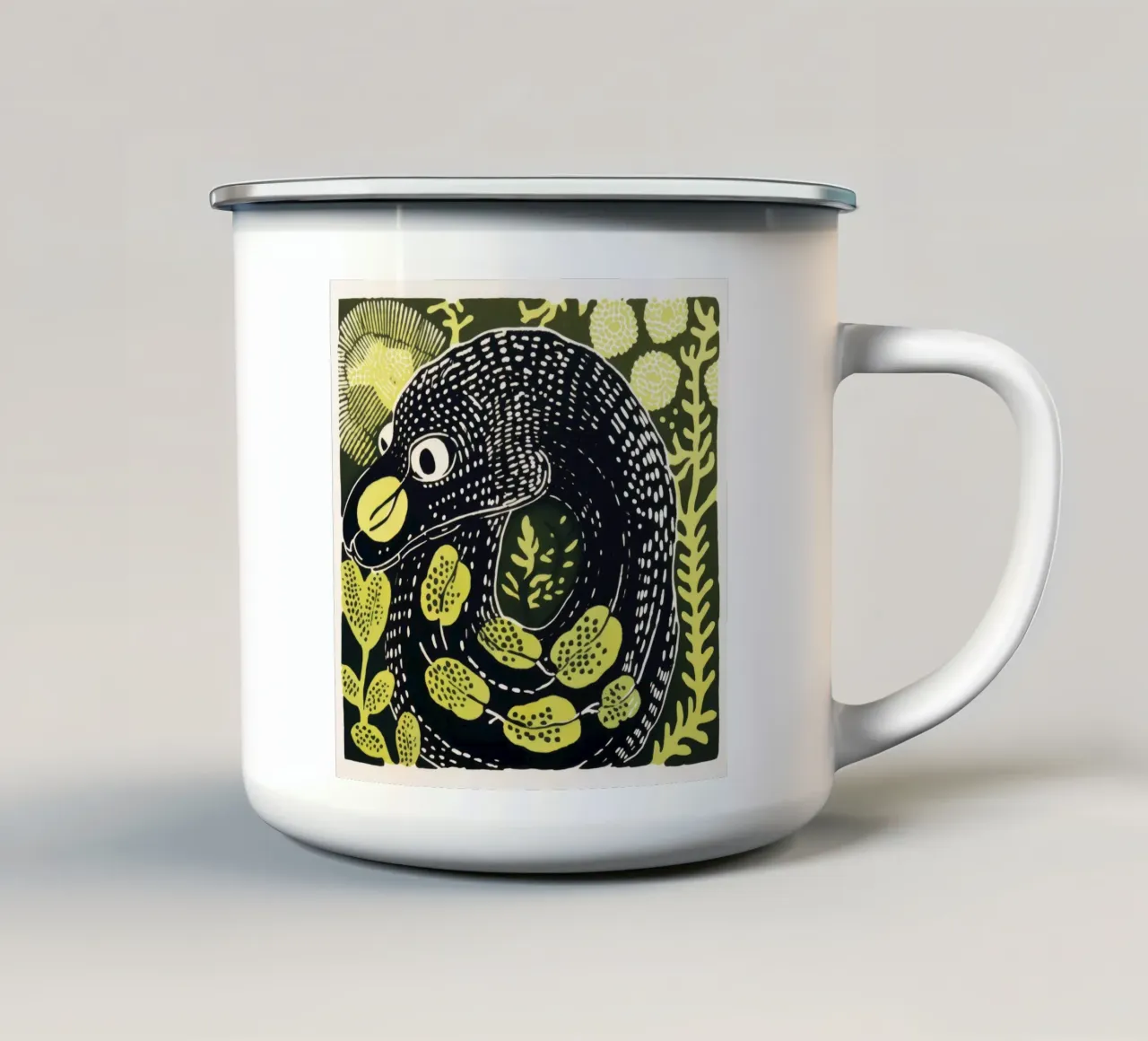 Serpente verde 1 tazza in smalto da Minimal Animal Art