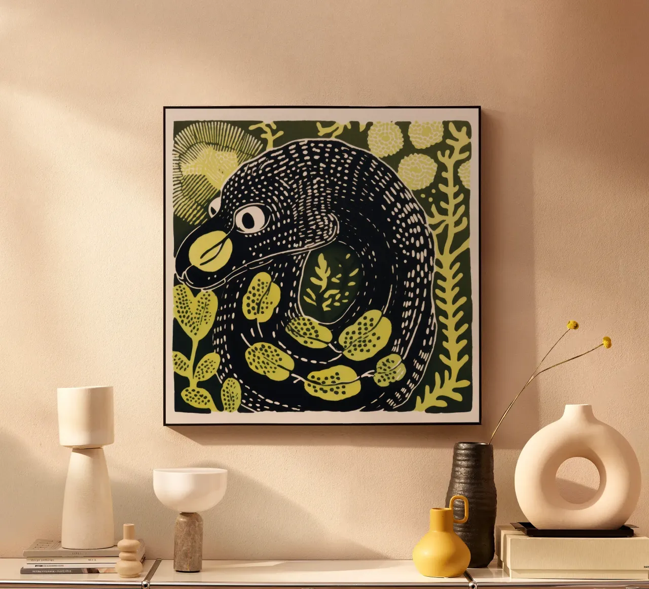 Groene slang acryl van Minimal Animal Art