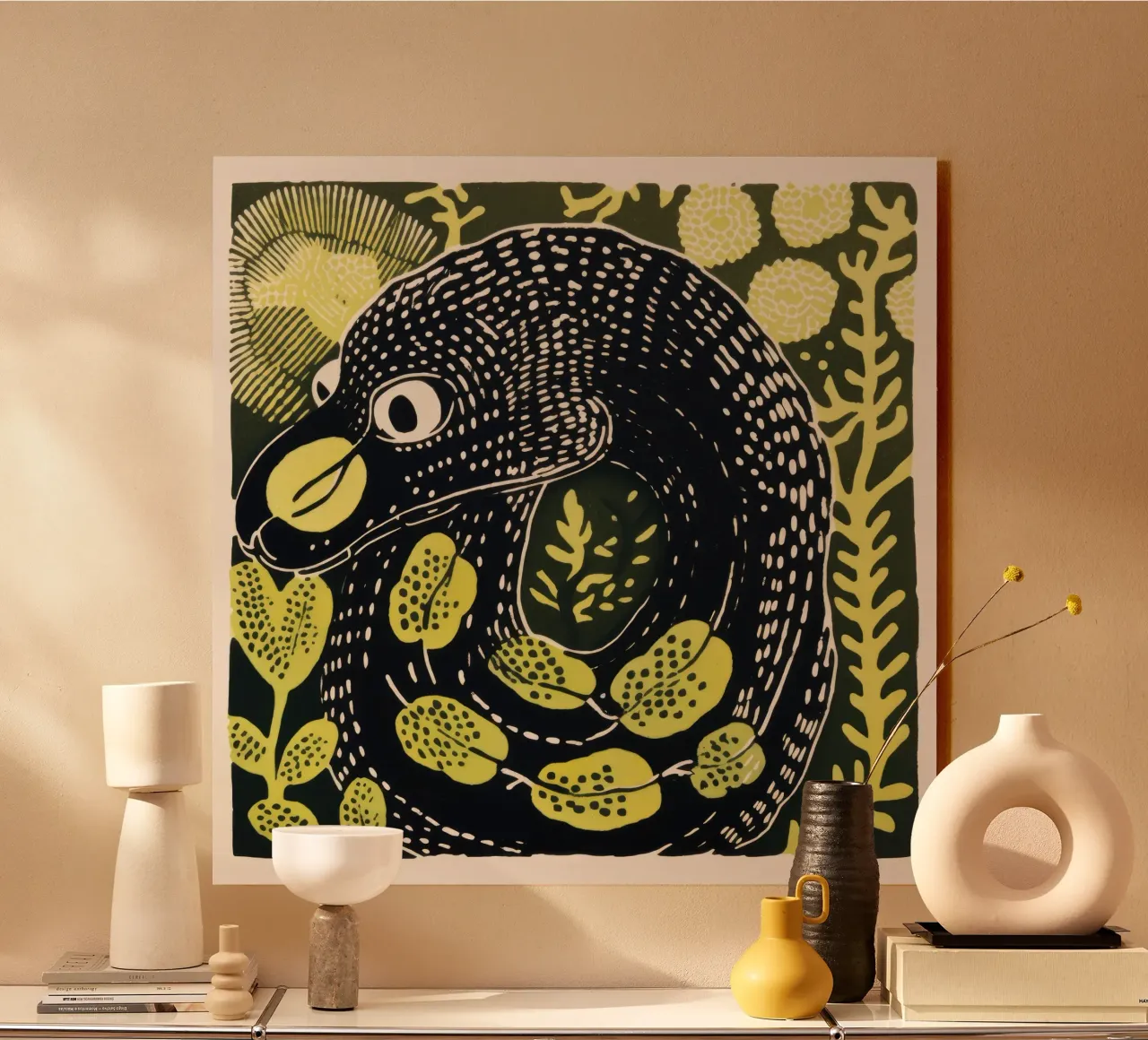 Serpente verde 1 alluminio dibond da Minimal Animal Art