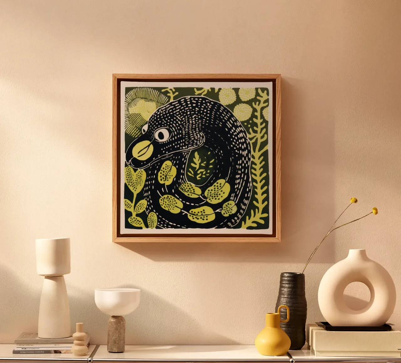 Serpente verde 1 tela con Cornice a cassetta da Minimal Animal Art