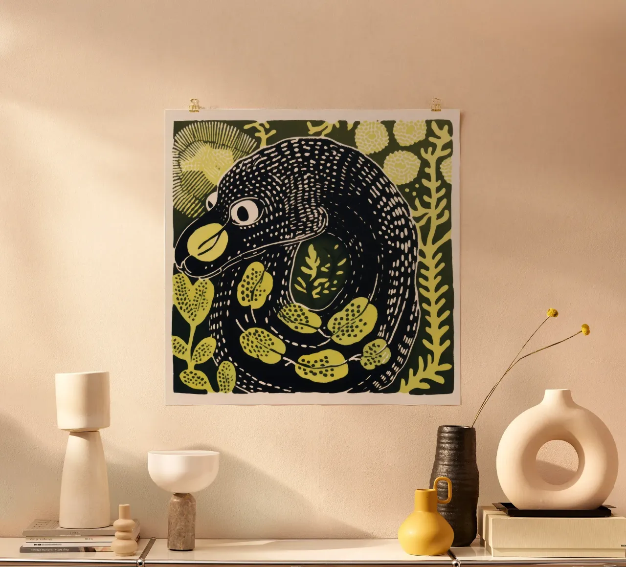 Serpente verde 1 poster con telaio in plastica da Minimal Animal Art