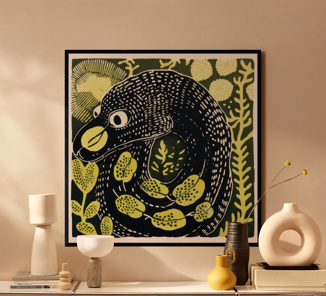 Serpente verde 1 poster con telaio in plastica da Minimal Animal Art