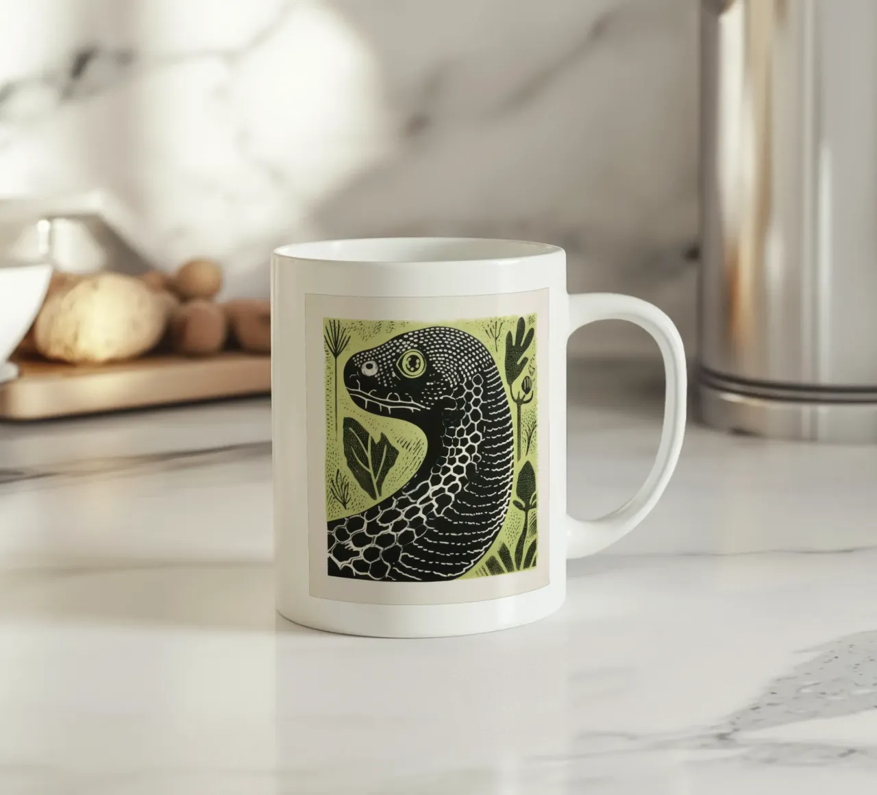 Serpente verde 2 tazza in ceramica da Minimal Animal Art