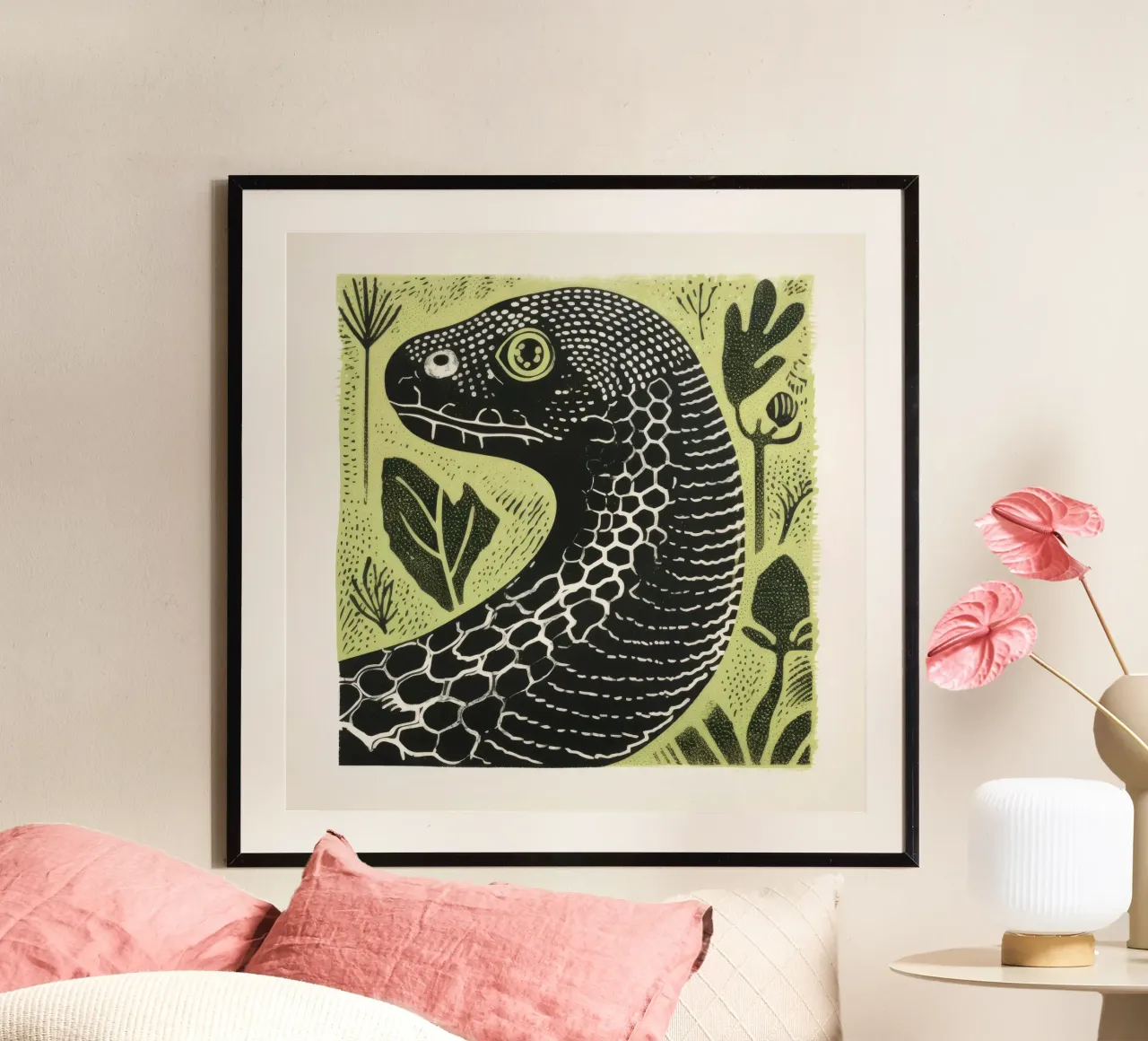 Serpente verde 2 carta hahnemühle da Minimal Animal Art