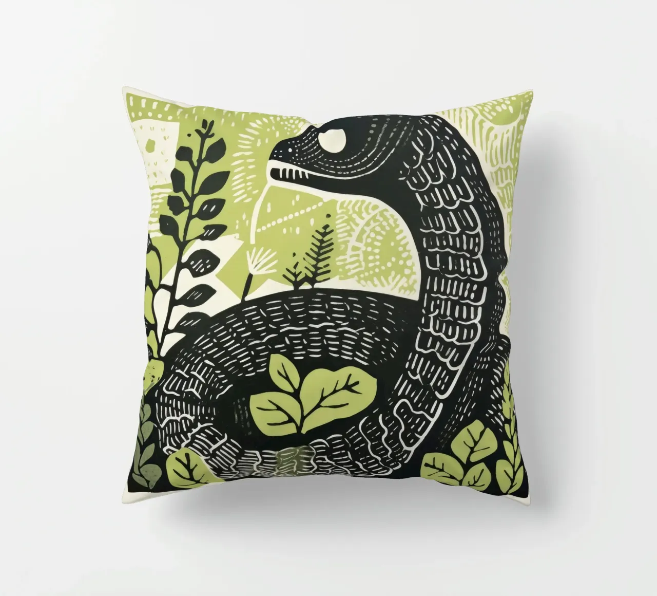 Serpente verde 3 cuscino da Minimal Animal Art